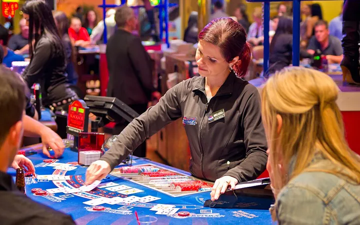 Croupier dealing at a casino table