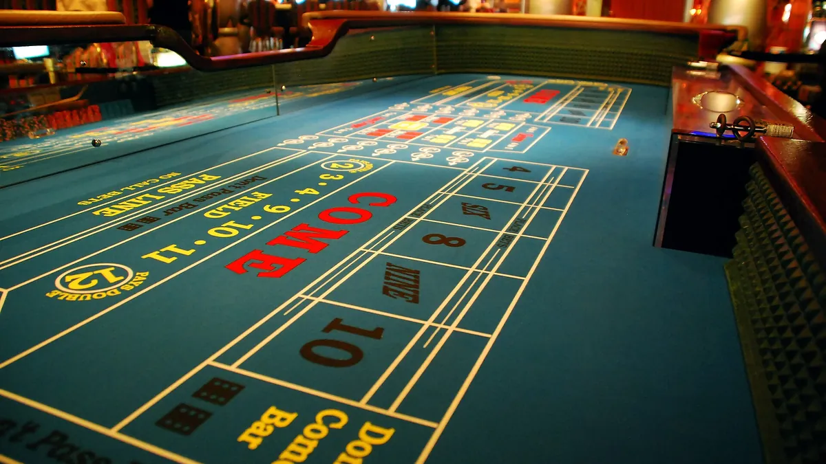 Craps table with dice